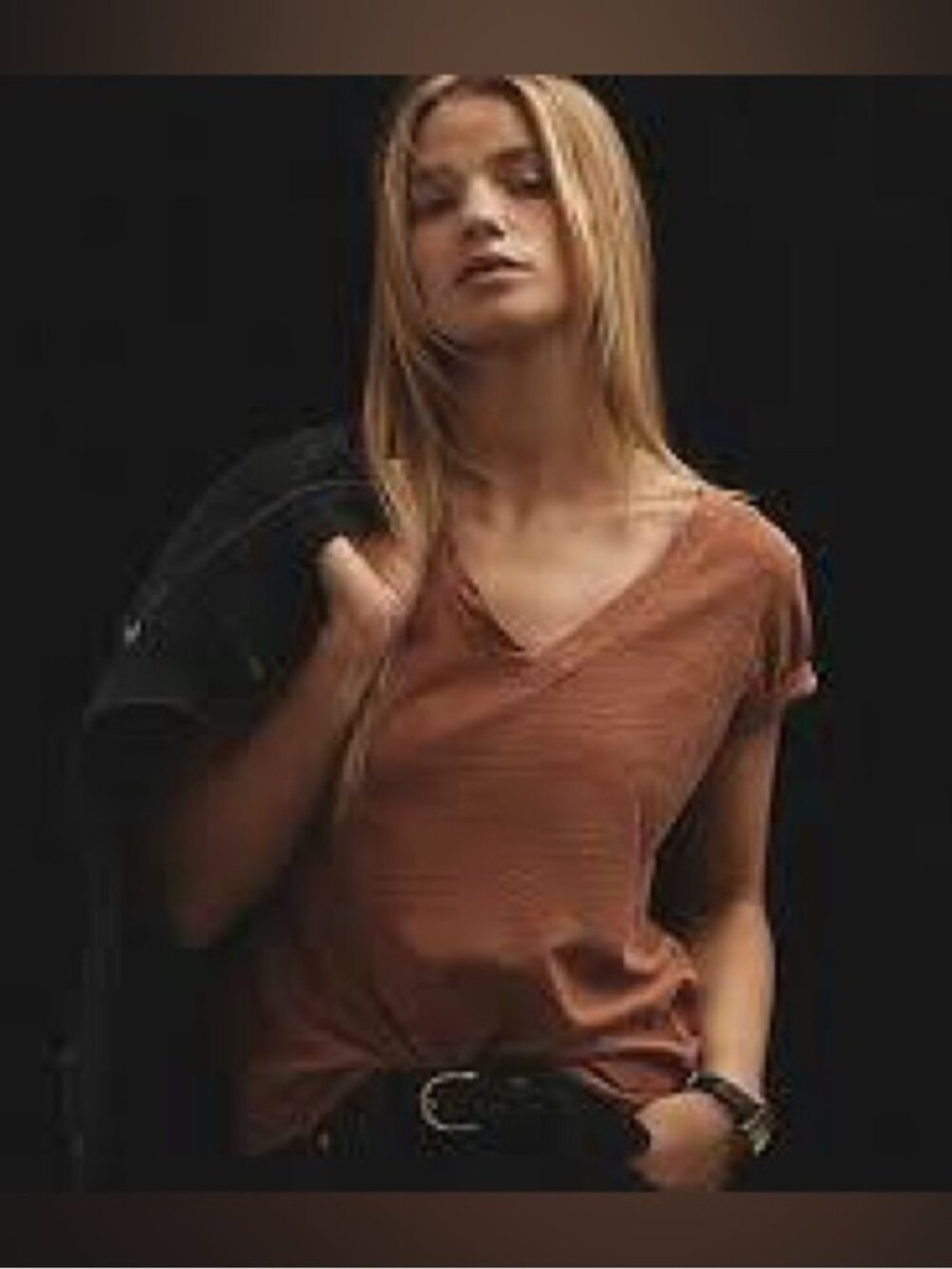 Anthropologie Rust Brown Short Sleeve V-Neck Tee